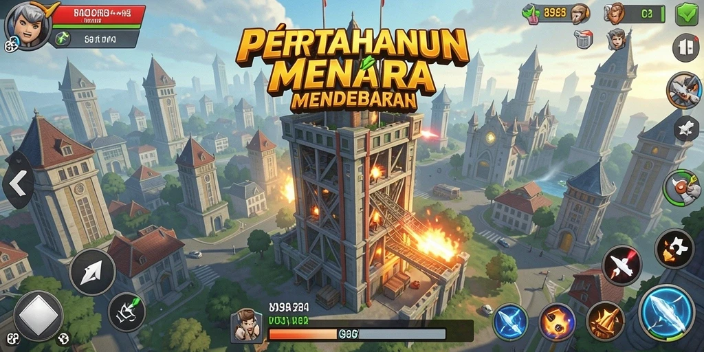 Screenshot utama 898A menunjukkan strategi pertahanan menara yang menarik.
