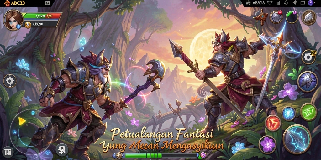 Tangkapan layar menunjukkan aksi pertempuran di dunia RPG ABC33.