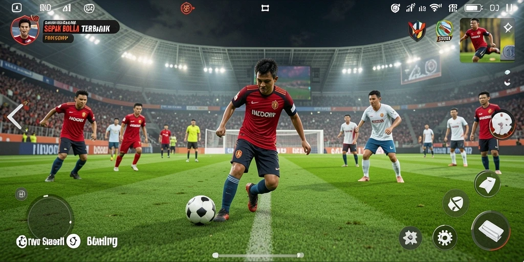 Gameplay INDORP menampilkan aksi sepak bola yang seru dan mendebarkan.