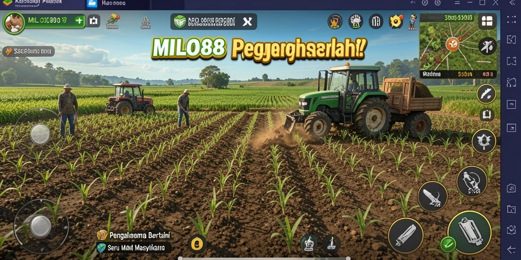 Tampilan gameplay <strong>MILO88</strong> dengan ladang subur yang penuh tanaman.