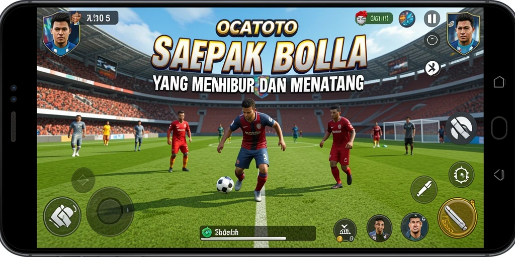Screenshot gameplay OCATOTO yang menunjukkan aksi seru sepak bola.