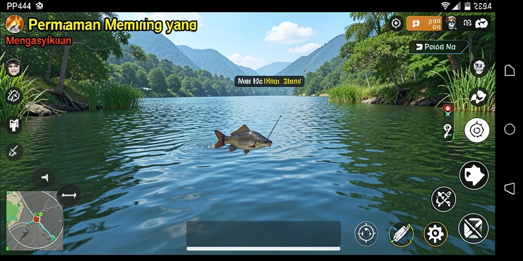 Screenshot utama PP444 menampilkan gameplay memancing yang menarik dan menantang.