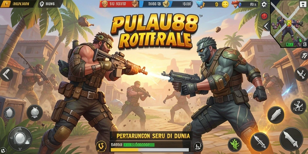 Screenshot gameplay seru dari PULAU88 yang menunjukkan pertempuran Battle Royale.