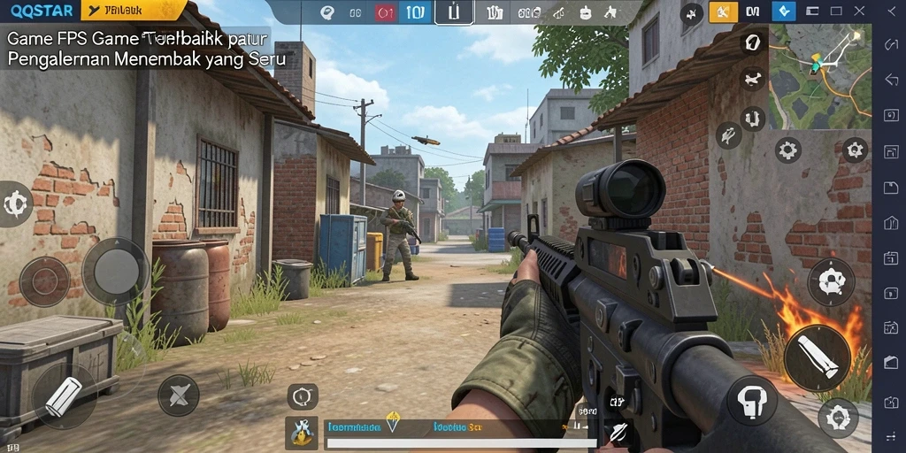 Tampilan gameplay FPS yang mendebarkan di QQSTAR.