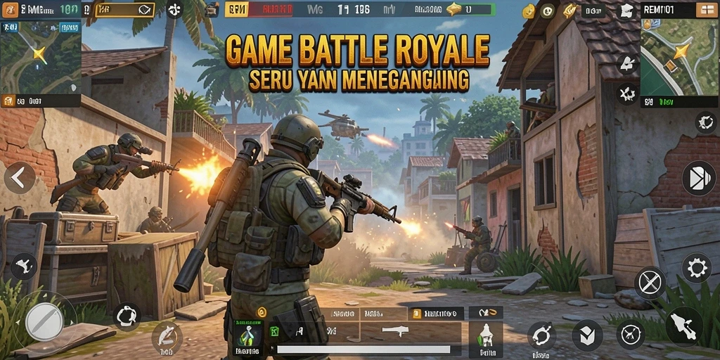 Gameplay mendebarkan di arena Battle Royale.