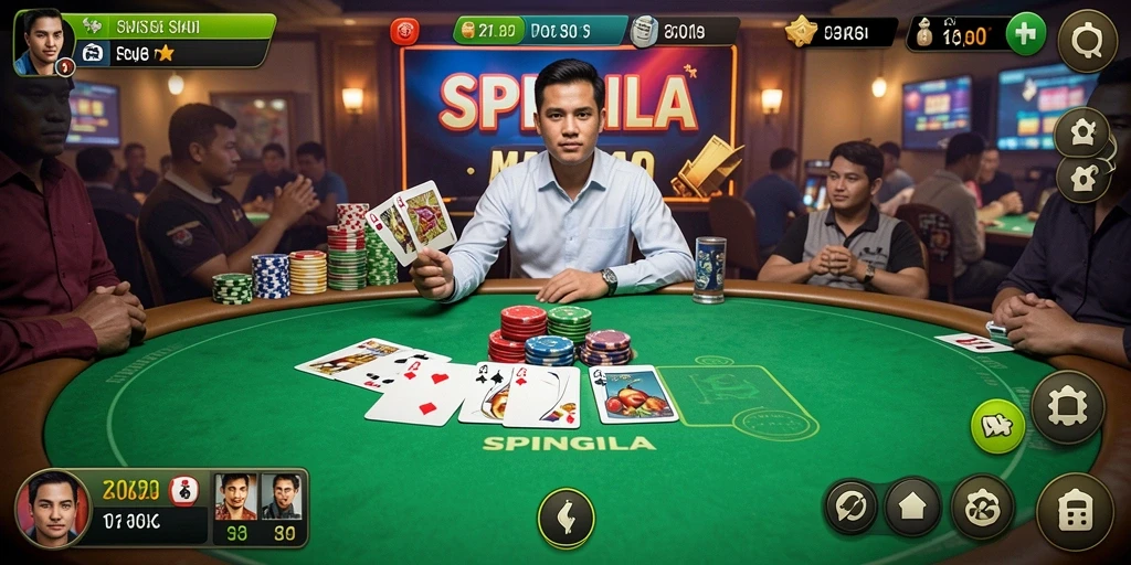 Tampilan menarik dari gameplay Poker di SPINGILA.