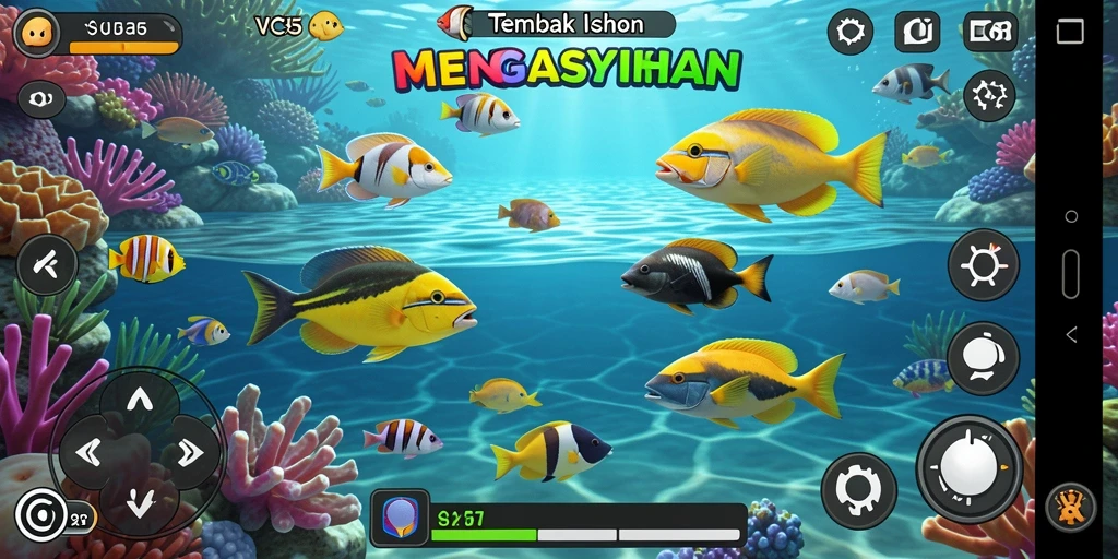 Gameplay VC55 menampilkan aksi menembak ikan yang seru dan menantang.