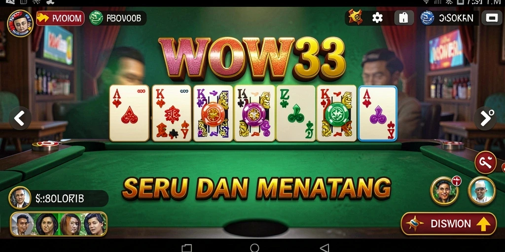 Screenshot gameplay WOW33 menampilkan suasana permainan Domino yang seru.